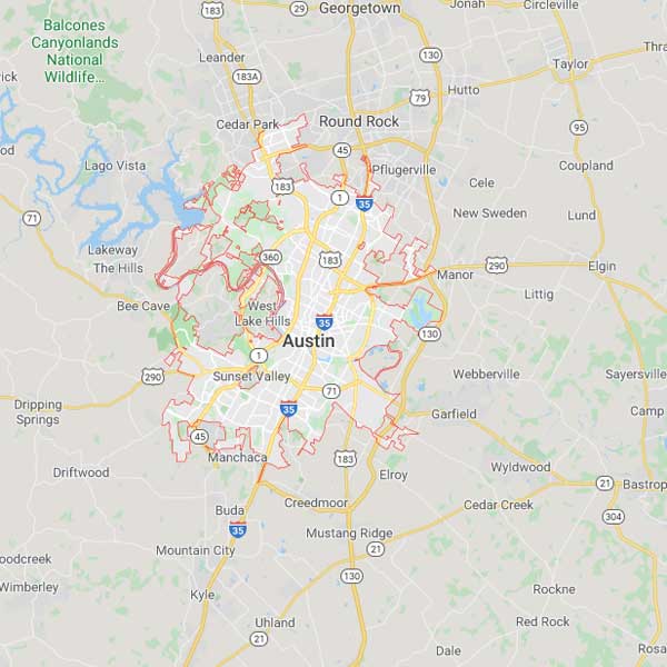 Map of Austin and surrounding towns